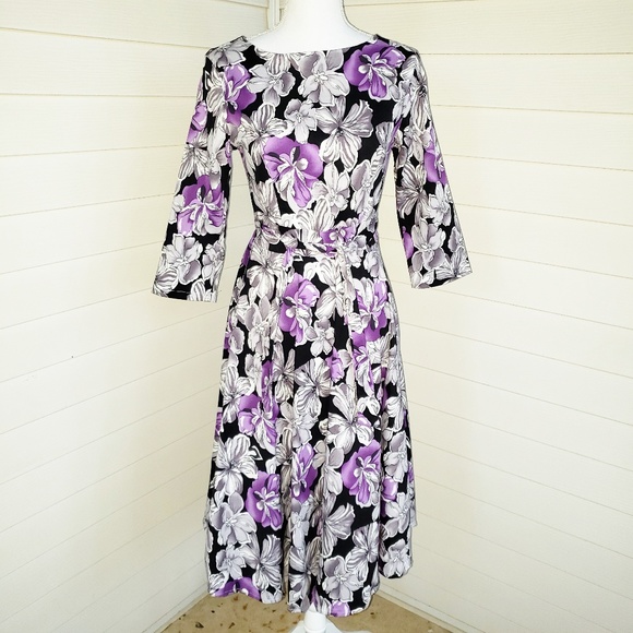 NWT Vintage Retro Style Dark Floral Dress - Picture 7 of 7